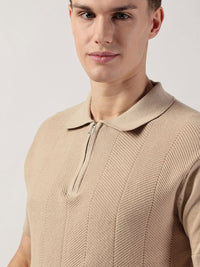 Thomas Scott Men Self Design Polo Collar Pure Cotton T-shirt