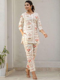 Mamicha Women Printed Round Neck Cotton Tunic and Trousers Co-Ords