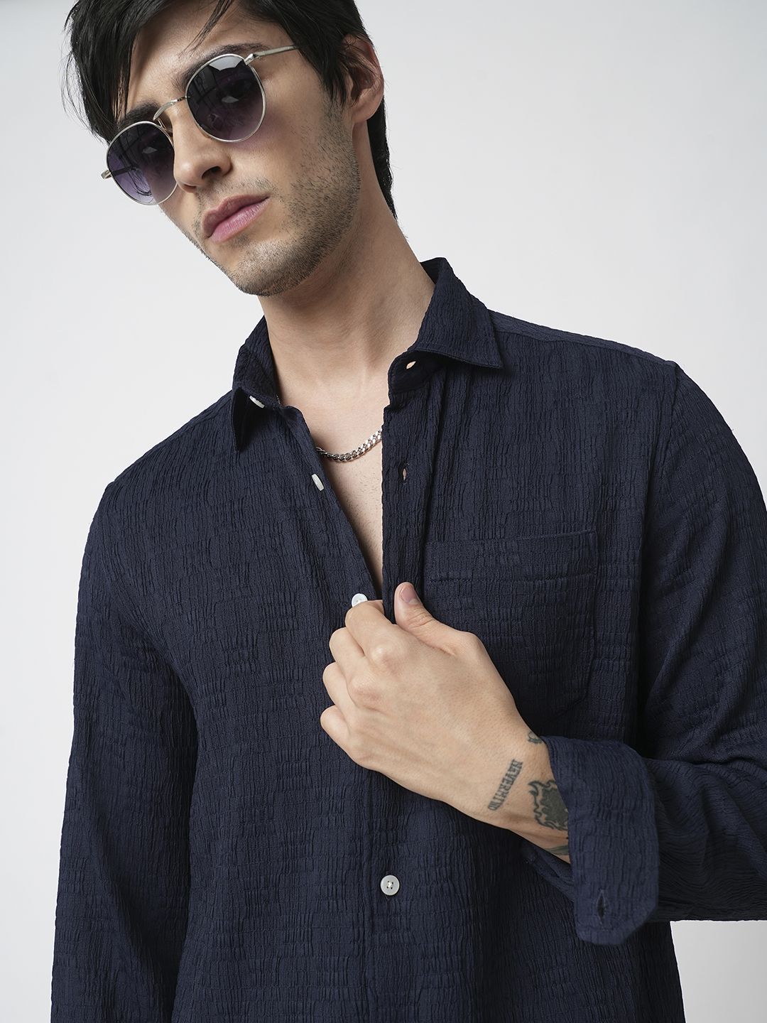 VASTRADO Men Classic Spread Collar Textured Casual Shirt