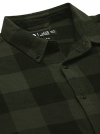 THE BEAR HOUSE Men Olive Green Slim Fit Pure Cotton Checked Casual Shirt