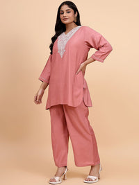 Bani Women Plus Size Etnic Motifs Embroidered V-Neck Tunic With Trousers