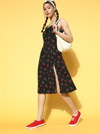 Berrylush Black & Red A-Line Midi Dress