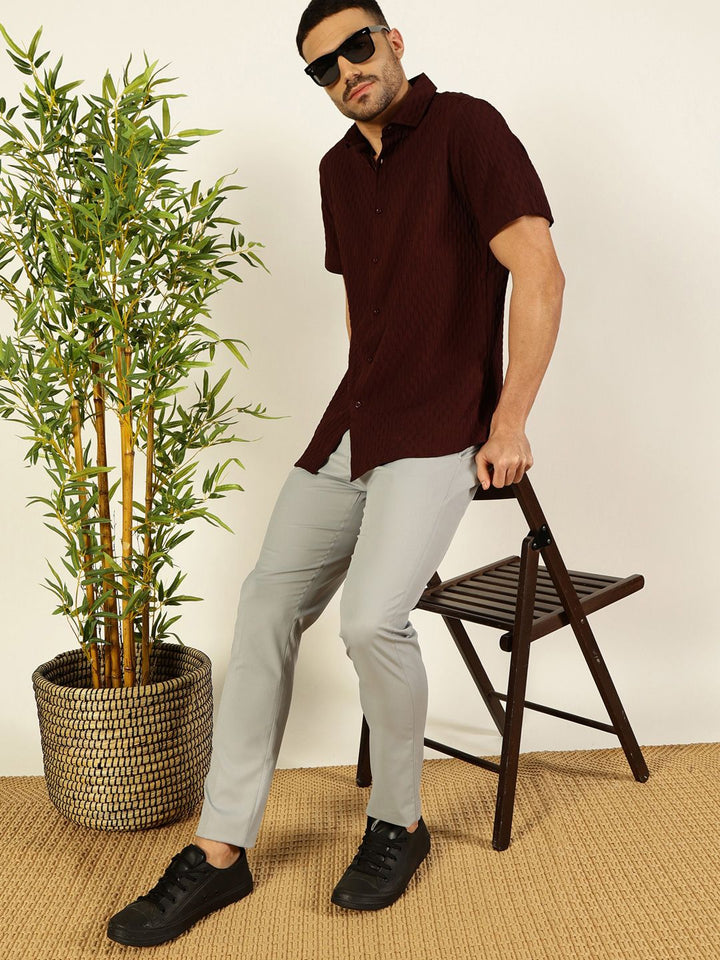 Thomas Scott Men Premium Spread Collar Textured Casual Shirt