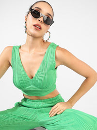 Campus Sutra Green Textured Top & Trousers