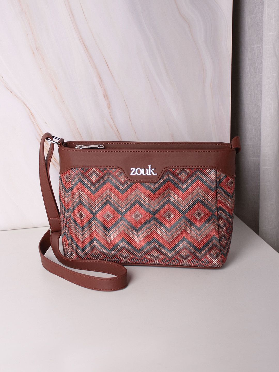 ZOUK Geometric Printed Structured Sling Bag