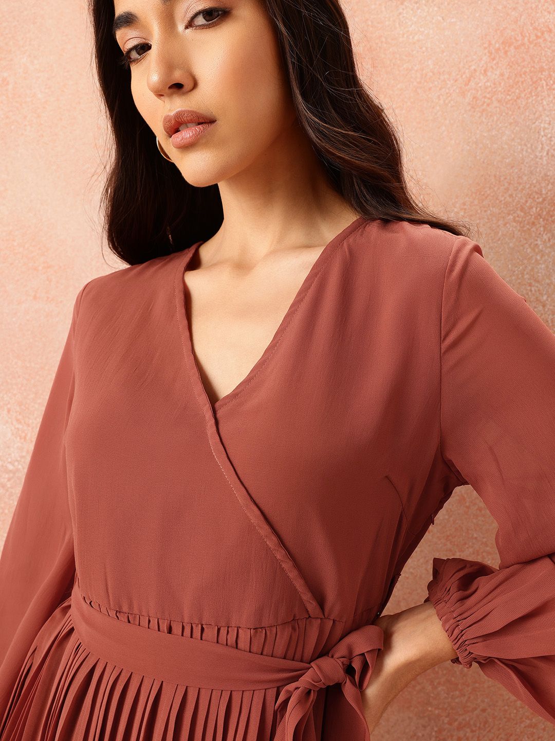 all about you Box Pleats Wrap Dress with Belt