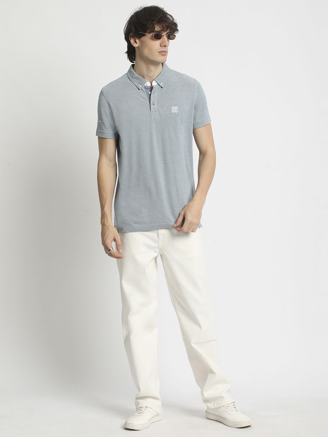 THE BEAR HOUSE Men Polo Collar Regular Fit Pure Cotton Solid T-shirt