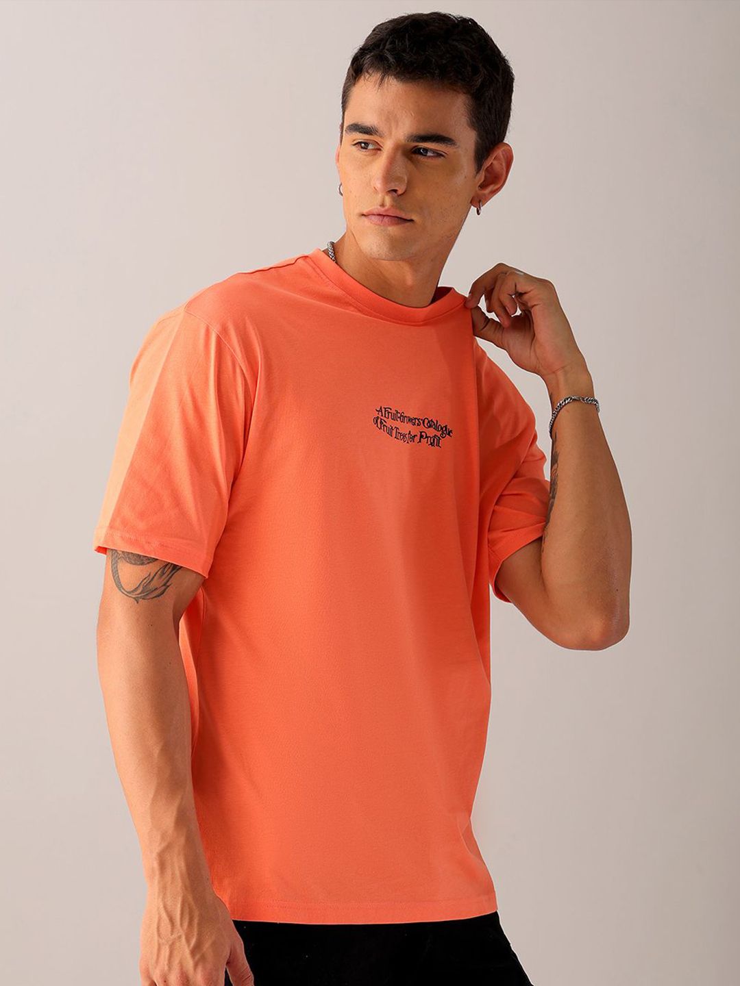 The Indian Garage Co Men Back Printed Boxy Oversized Round Neck T-shirt