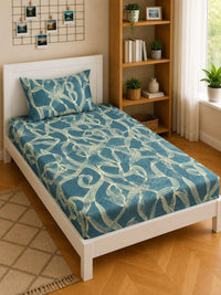 Moda Rapido X KLOTTHE Turquoise Blue 300 TC Single Bedsheet with 1 Pillow Covers