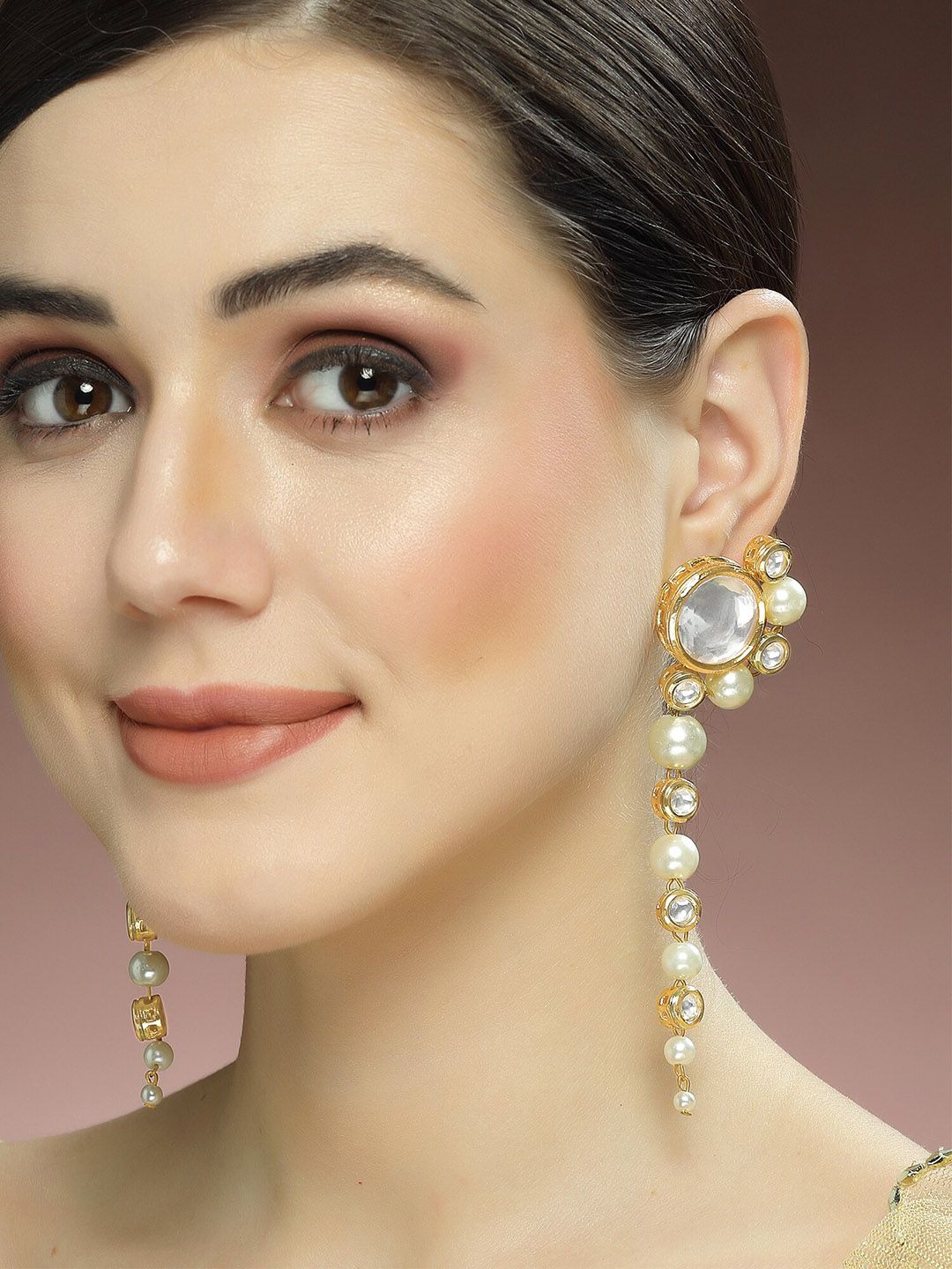 KARATCART Gold-Plated Kundan-Studded Drop Earrings