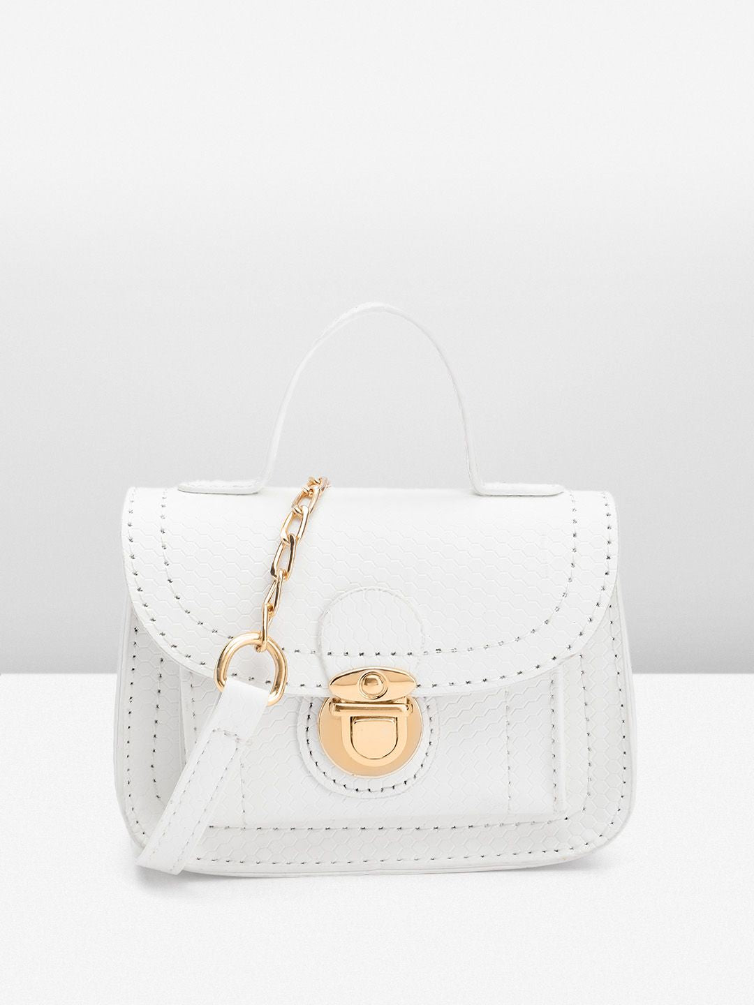 DressBerry Geometric Textured Structured Satchel Bag
