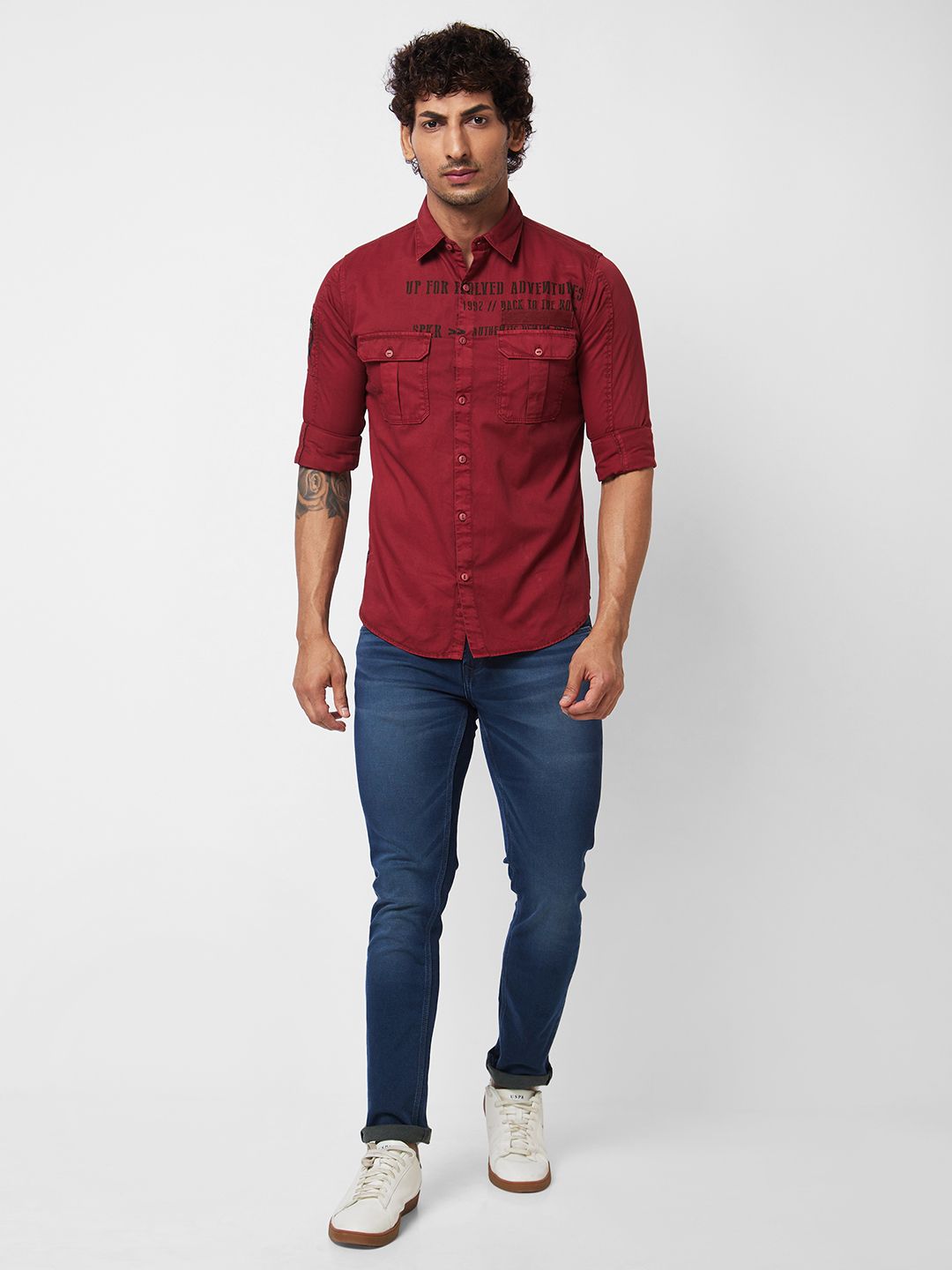SPYKAR Typography Printed Cotton Casual Shirt