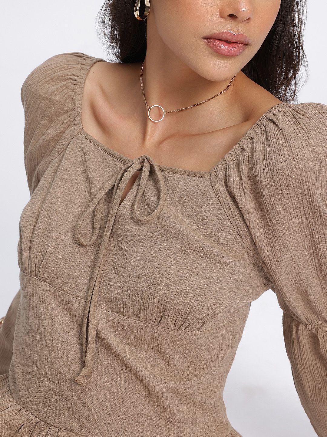 DressBerry Drama Sleeves Textured A-Line Dress