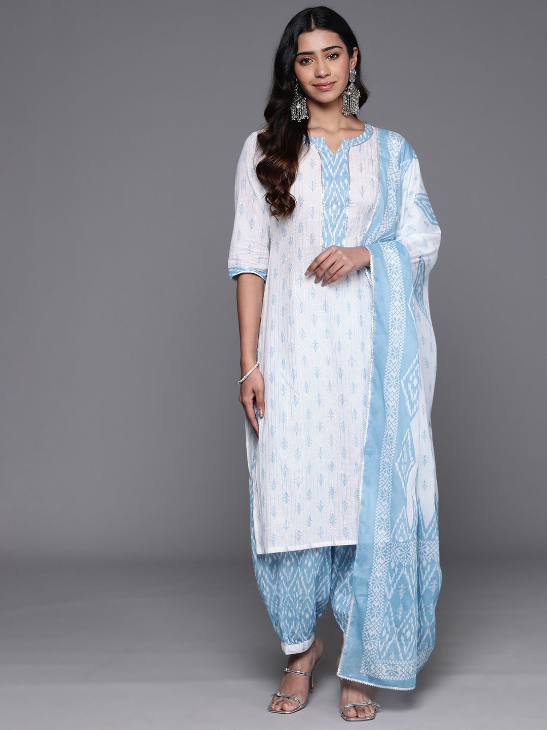 Libas Floral Printed Regular Gotta Patti Pure Cotton Kurta with Salwar & Dupatta