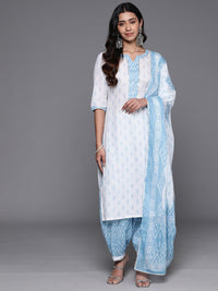 Libas Floral Printed Regular Gotta Patti Pure Cotton Kurta with Salwar & Dupatta