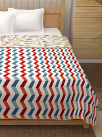 Story@home White & Red Geometric Cotton AC Room 150 GSM Reversible Double Bed Dohar