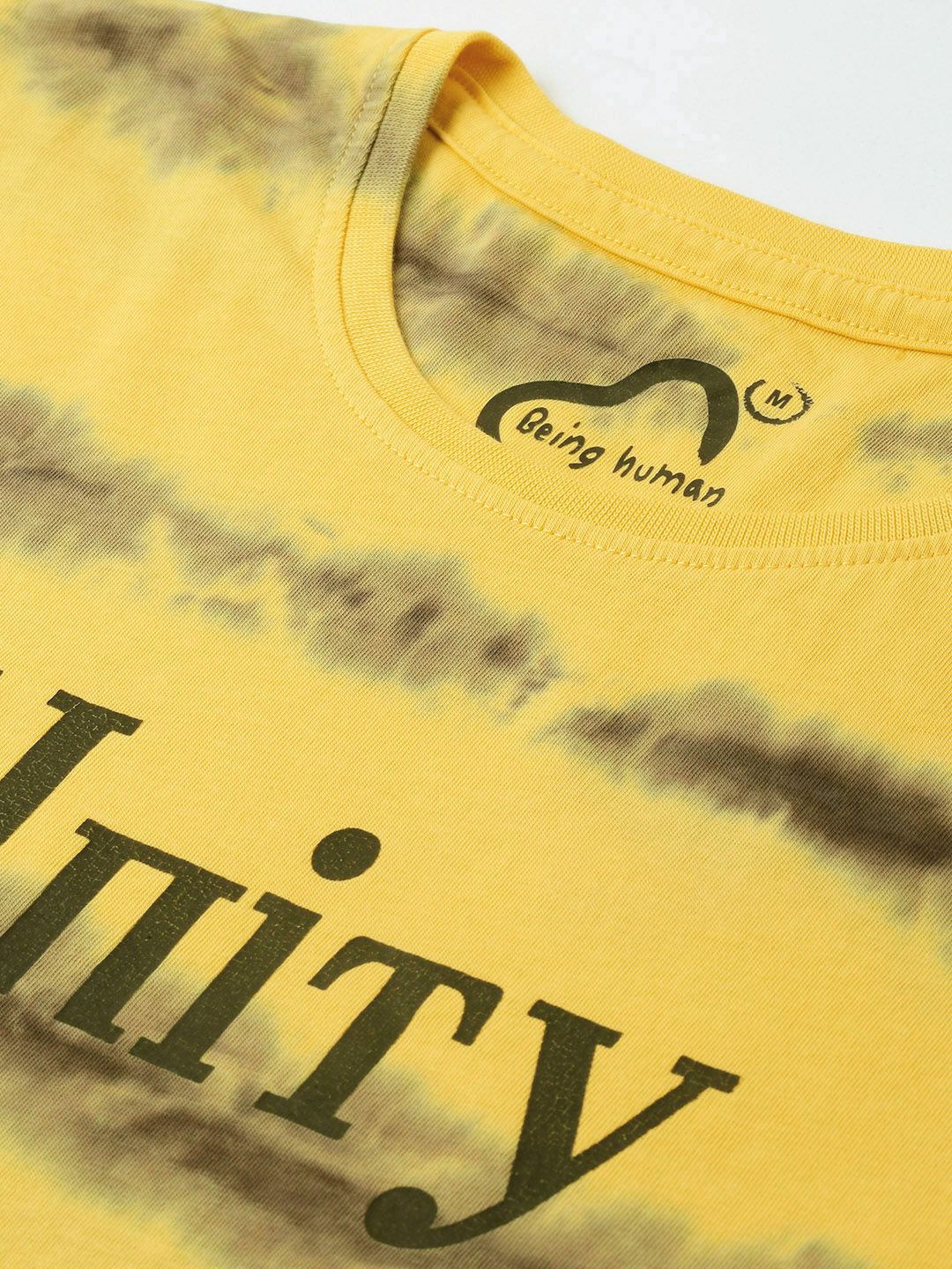 Being Human Men Yellow & Black Dyed Round Neck T-shirt