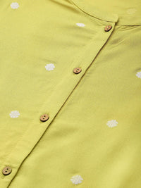 W Women Lime Green & Off-White Printed Straight Kurta