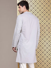 House of Pataudi Floral Embroidered Mandarin Collar Sequinned Pure Cotton Jashn Kurta