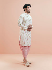 KISAH Men Cream-Coloured & Pink Floral Kurta