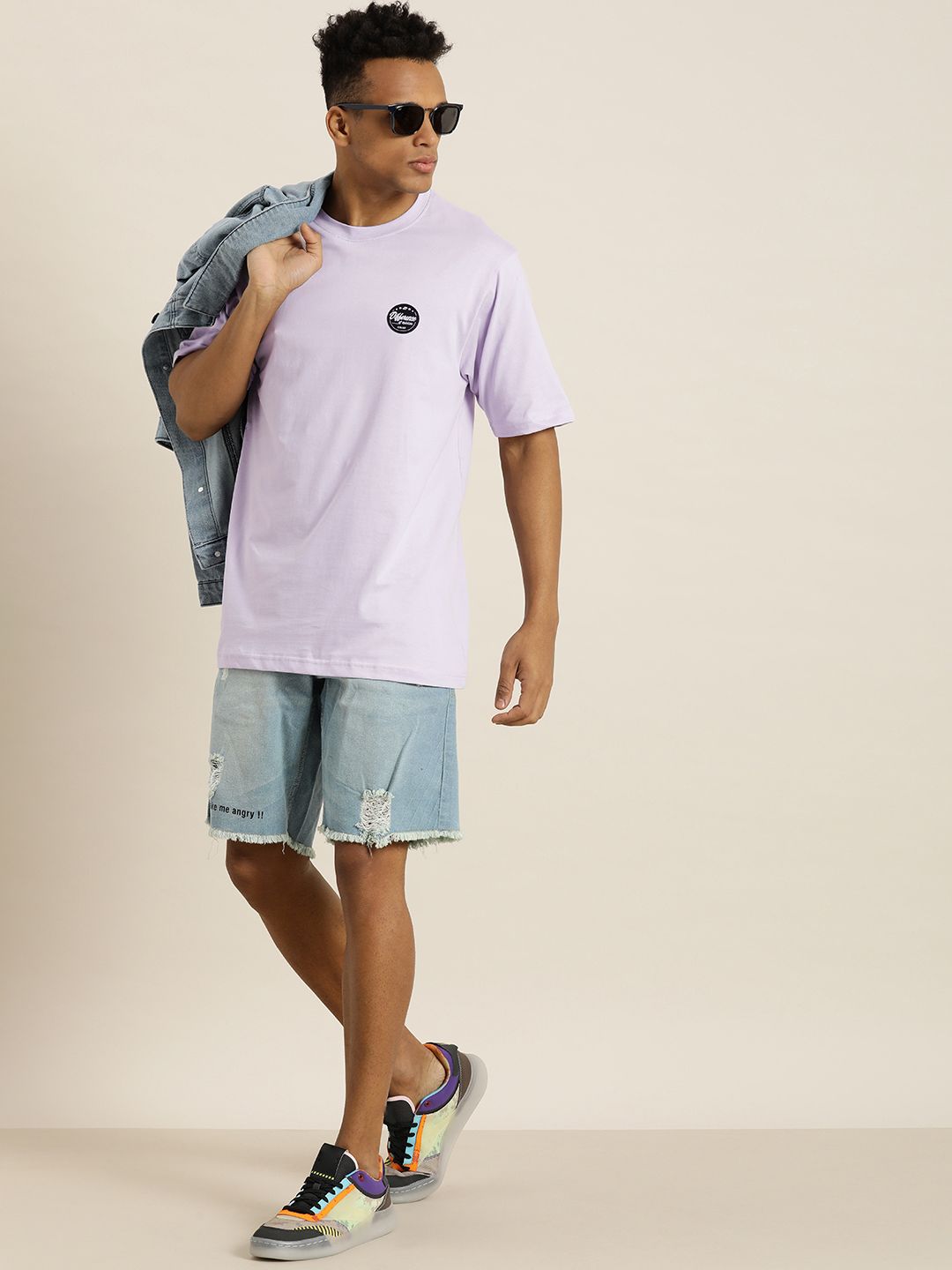 Difference of Opinion Men Lavender Typography Printed Pure Cotton Oversized T-Shirt