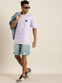 Difference of Opinion Men Lavender Typography Printed Pure Cotton Oversized T-Shirt