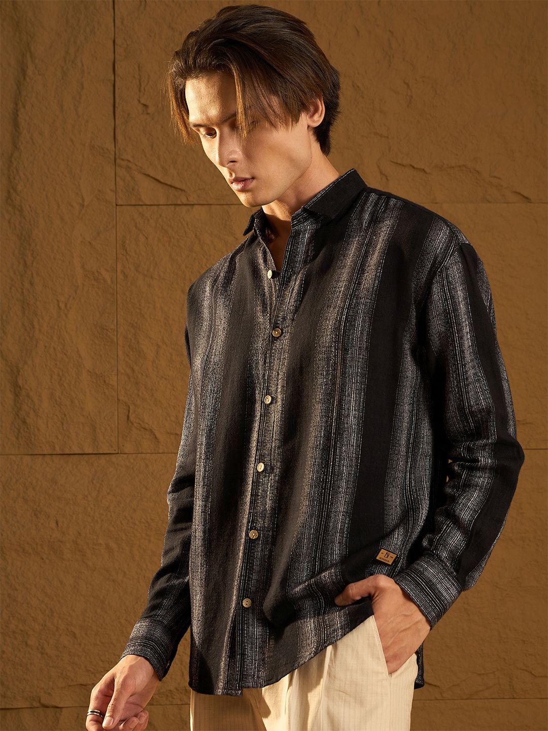 DENNISON Men Stripetastic Drop Shoulder Oversized Pure Cotton Shirt