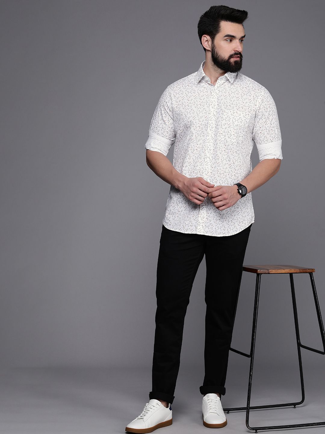Raymond Men Slim Fit Floral Printed Pure Cotton Casual Shirt
