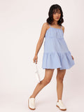 DressBerry Seersucker Shoulder Straps Tiered A-Line Mini Dress