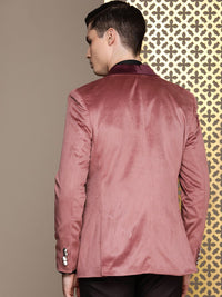 House of Pataudi Tailored Fit Striped Velvet Finish Single-Breasted Party Blazer