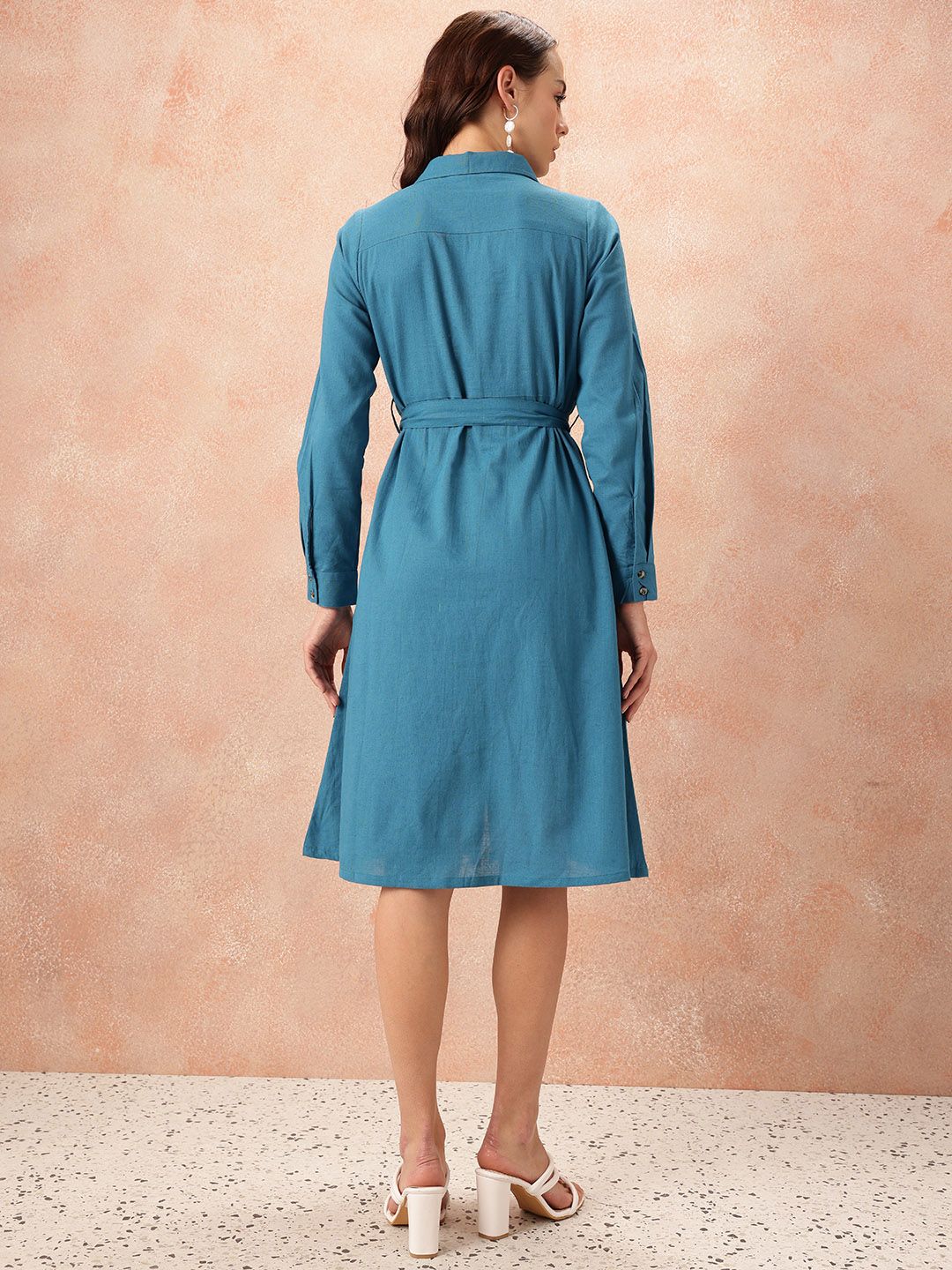 all about you Floral Embroidered Waist Tie-Ups Shirt Dress
