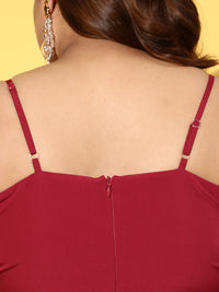 Berrylush Curve Plus Size Red Crepe Solid Fit & Flare Maxi Dress