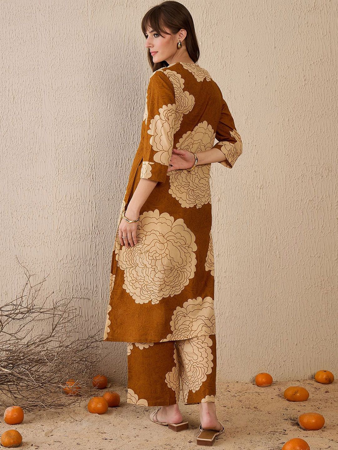 Indo Era Women Floral Printed Regular Pure Cotton Kurta with Trousers