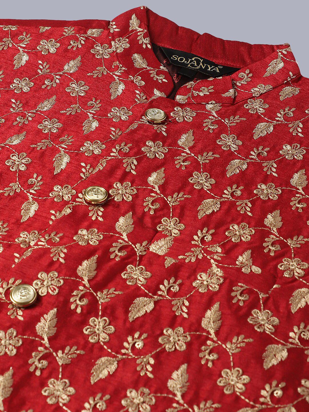 SOJANYA Leheriya Embroidered Sequinned Pure Cotton Kurta with Pyjamas & Nahru Jacket