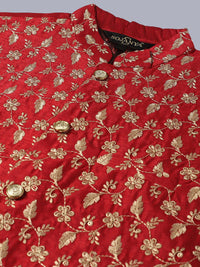 SOJANYA Leheriya Embroidered Sequinned Pure Cotton Kurta with Pyjamas & Nahru Jacket
