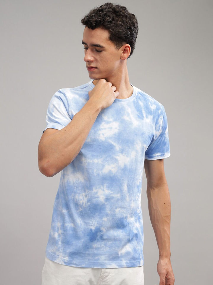 ADRO Tie & Dye Printed Round Neck Short Sleeves Regular Fit Cotton T-shirt