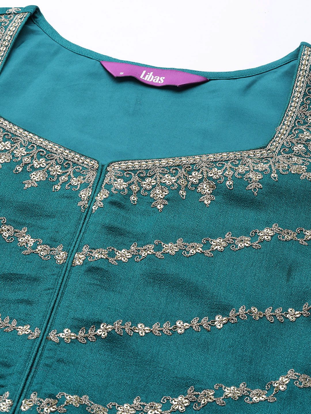 Libas Floral Embroidered Empire Sequinned Kurta with Trousers & With Dupatta