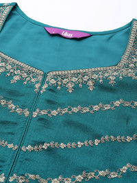 Libas Floral Embroidered Empire Sequinned Kurta with Trousers & With Dupatta