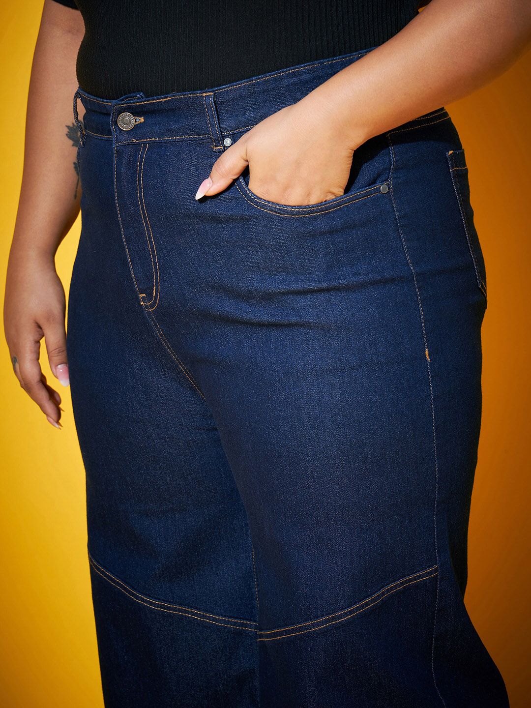 SASSAFRAS Curve Women Navy Blue Mid-Rise Comfort Straight Fit Stretchable Jeans