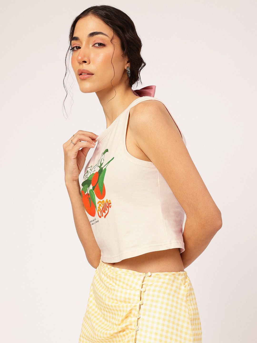 DressBerry Conversational Print Sleeveless Crop T-shirt