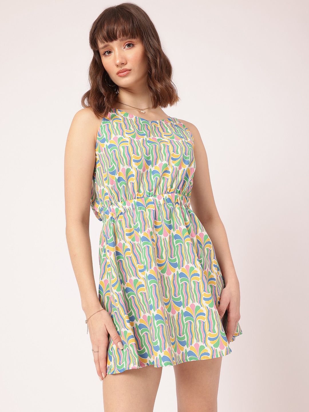 DressBerry Flirty Fusion Printed Tie-Up Back A-Line Mini Dress