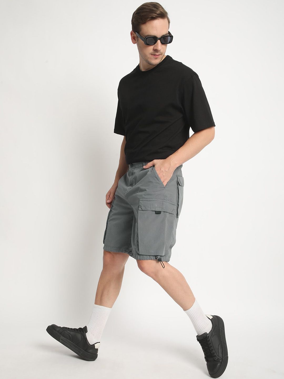 Bene Kleed Men Relaxed Fit Pure Cotton Cargo Shorts with Adjustable Hem