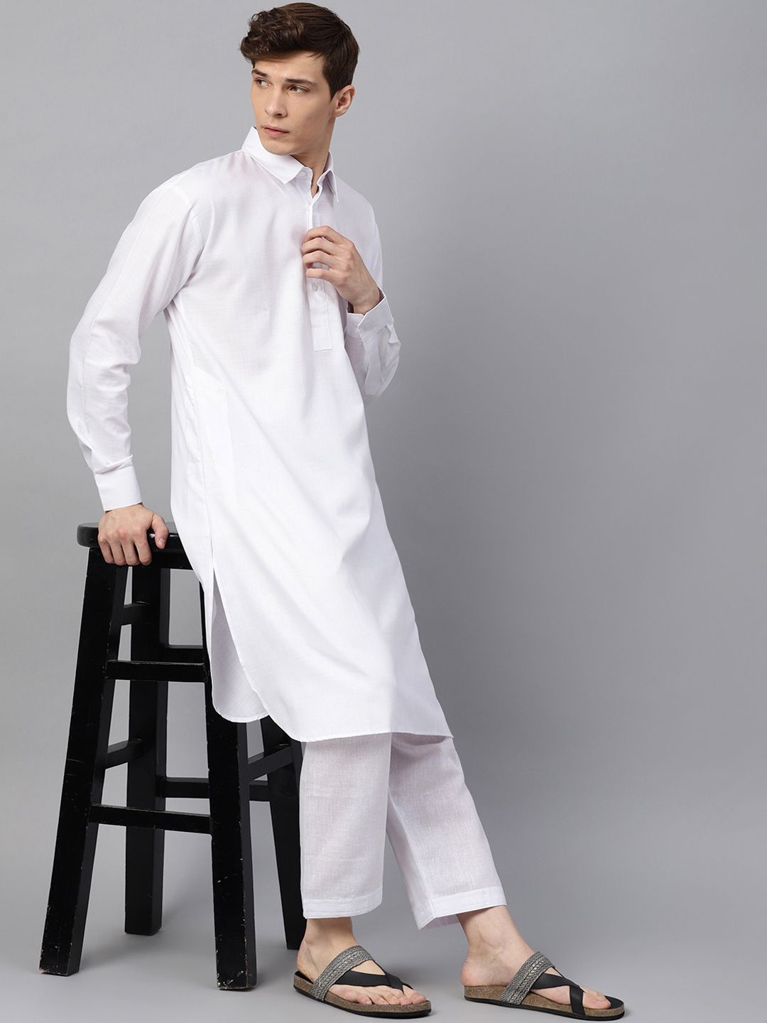 SOJANYA Lelaki Putih Solid Kurta Lurus