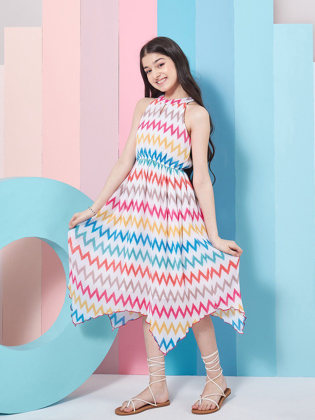 pspeaches Girls Geometric Printed Fit & Flare Midi Dress