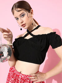 Athena Black Solid Twist & Knot Top