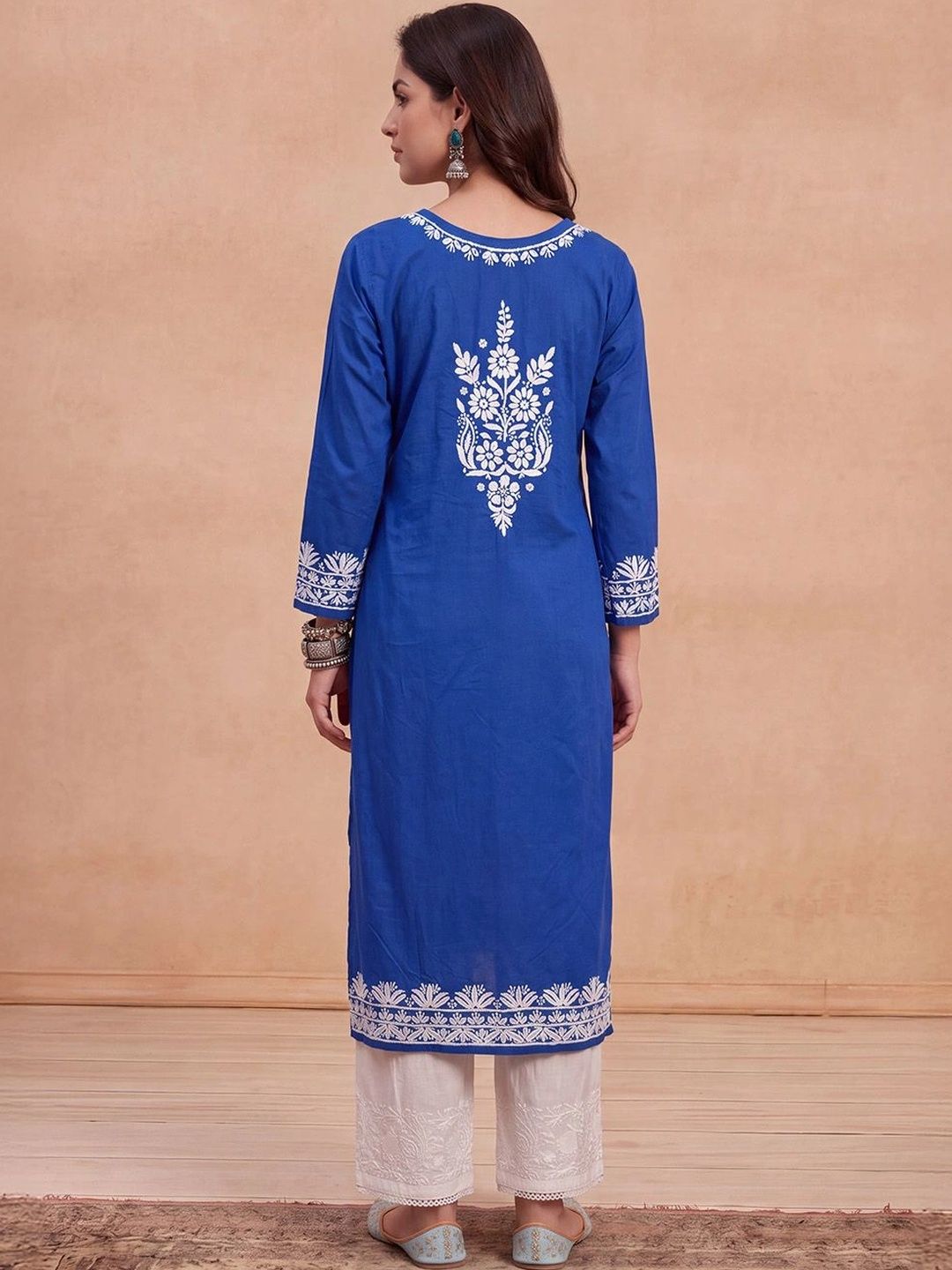 Kurta Sulam Benang Sulam Wanita Rumah Chikankari