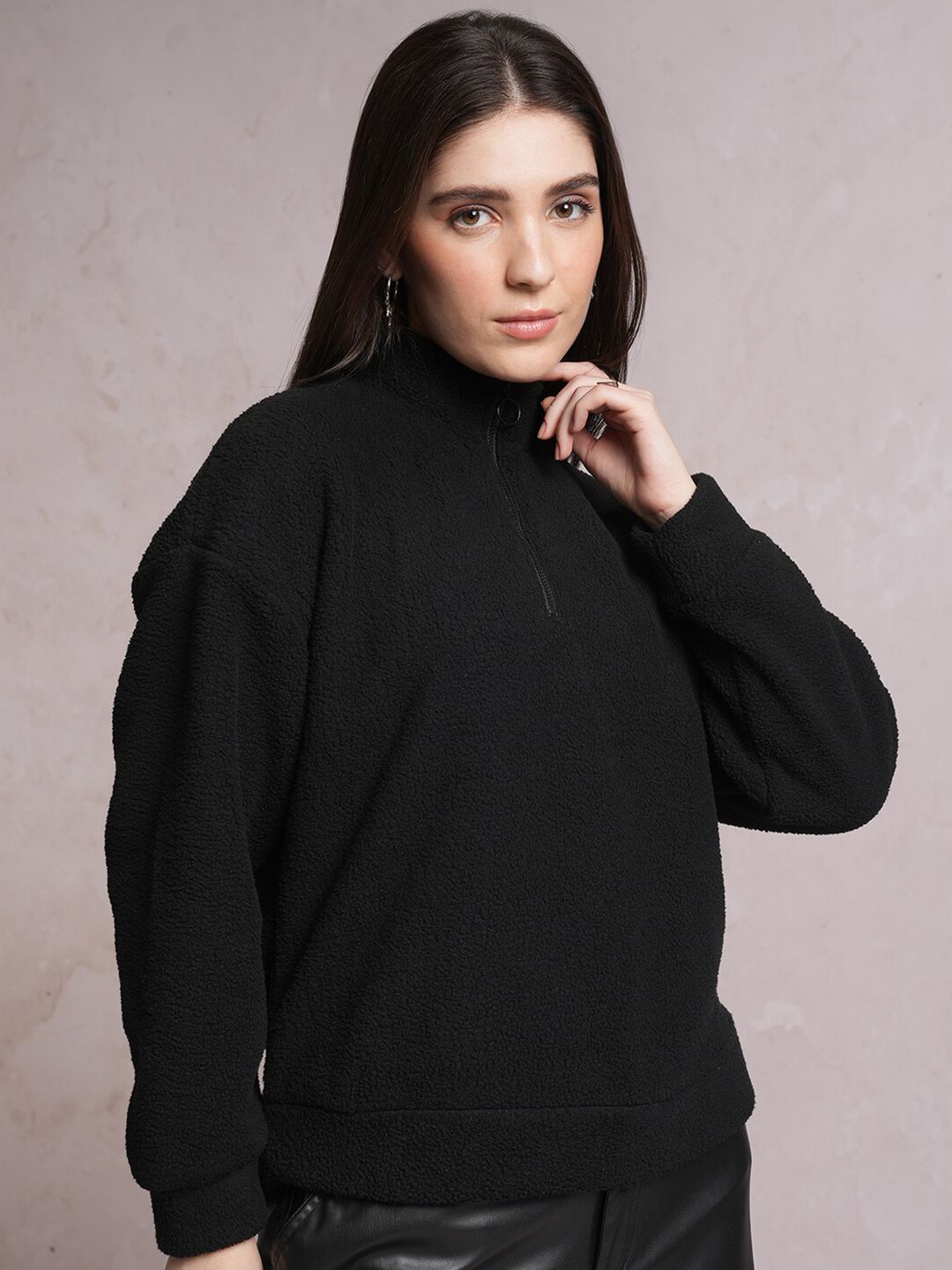 Tokyo Talkies Black High Neck Besar Pullover Sweatshirt