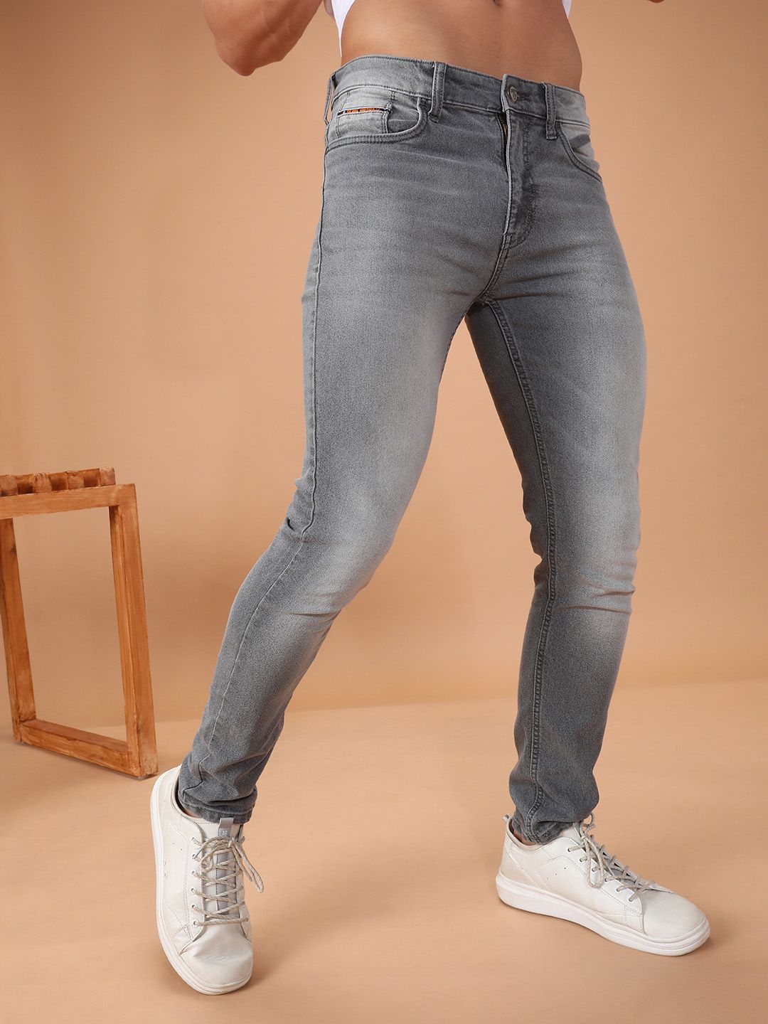 The Indian Garage Co Men Grey Slim Fit Mid-Rise Clean Look Jeans