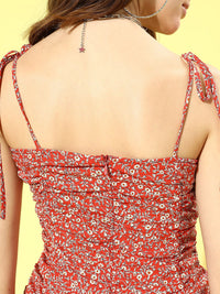 Berrylush Women Gorgeous Red Floral Ruched Dress