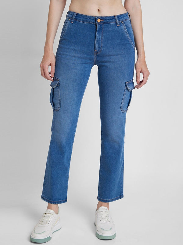 SPYKAR Women Straight Fit Light Fade Clean Look Stretchable Cargo Jeans